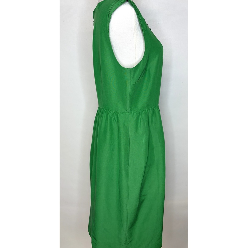 Green Cotton Silk Blend Sleeveless Pleated Waist Cocktail Party Dress Size M - Picture 5 of 7